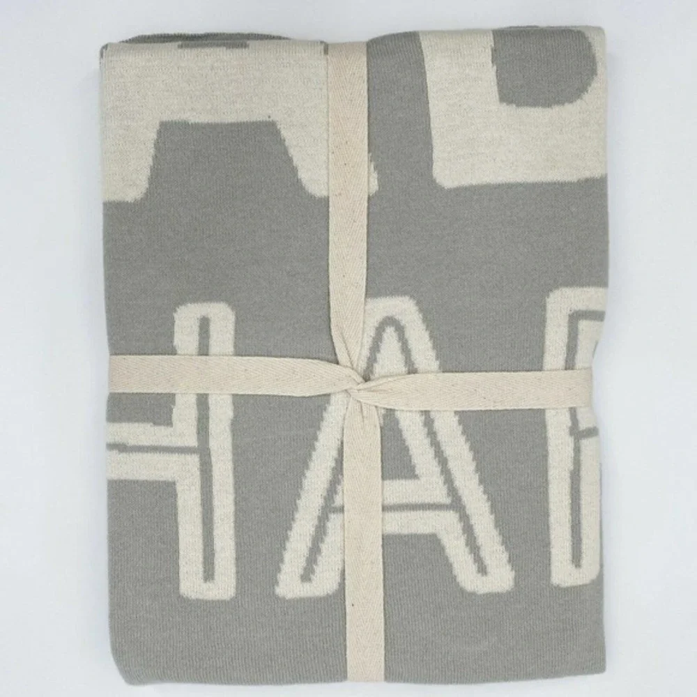 Demdaco Baby Shark Blanket Hand Woven Nautical Wave Pattern Gray Cream New
